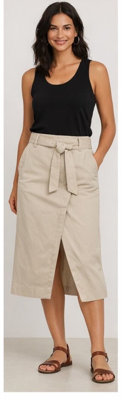 Banana Republic Beige Belted Wrap Midi Skirt Size 0 Classic Front-Slit Style